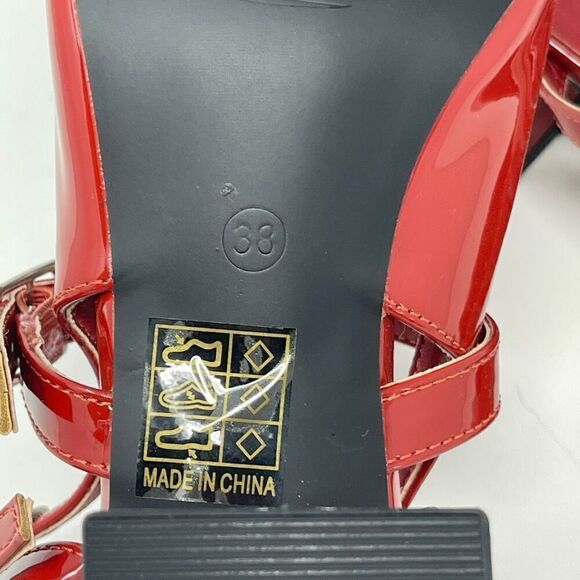 Cider Patent Red Strappy Point Toe Slingback Chunky Heels Size 38 NWOT - Picture 3 of 6